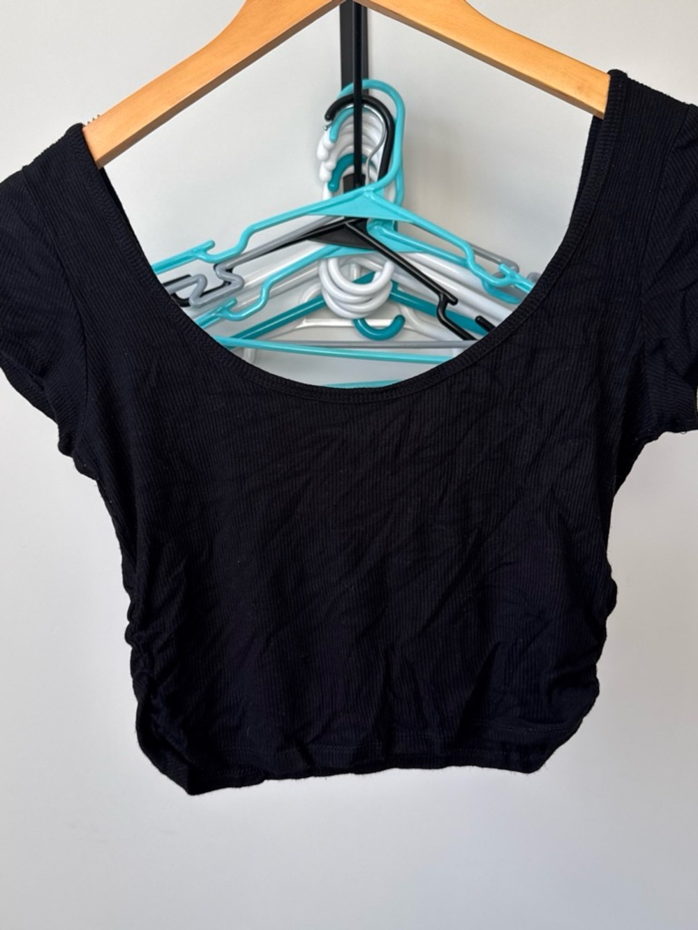 Black Scoop Neck Ribbed Women's Top